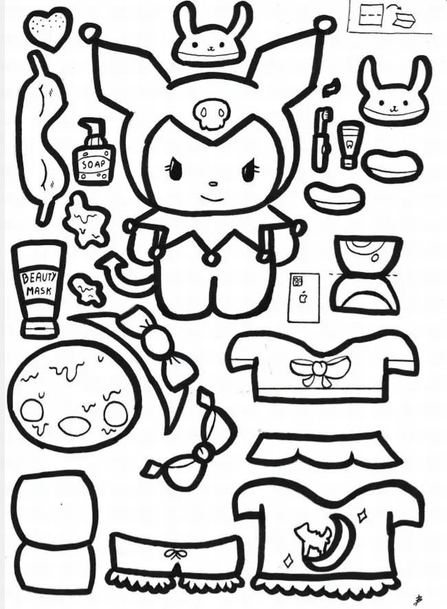 25 Tranh Tô Màu Búp Bê Giấy Kuromi thay đồ dễ thương cho bé gái thoải sức sáng tạo thời trang