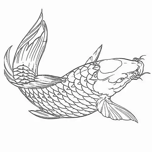 Hình phác thảo một chú cá lý đang ẩn nấp sau bụi bùn ao sẫm màu với cái nhìn lém lỉnh che giấu sự nghịch ngợm.