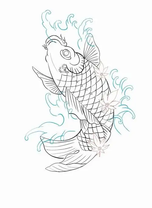 Một chú cá chép rồng với chiếc vây lưng nhô cao đang dẫn đầu đoàn cá bơi lội giữa dòng suối trong vắt cho bé 5 tuổi.