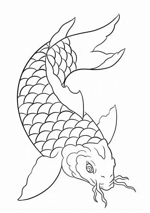 In trang tập tô màu chú cá chép đỏ đang mỉm cười thân thiện bên cạnh một bông hoa sen hồng rực rỡ mang lại cảm giác may mắn.