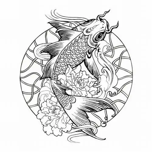 Nét bút chì phác họa chú cá chép rồng đang uốn mình theo dòng chảy xiết của thác nước hùng vĩ với vẻ kiên cường khó tin.