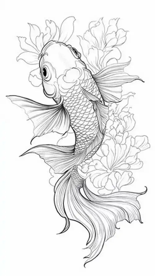 Hình vẽ cá gáy đang quẫy đuôi mạnh mẽ tạo nên những vòng sóng nước đồng tâm lan tỏa rộng khắp mặt hồ yên ả.