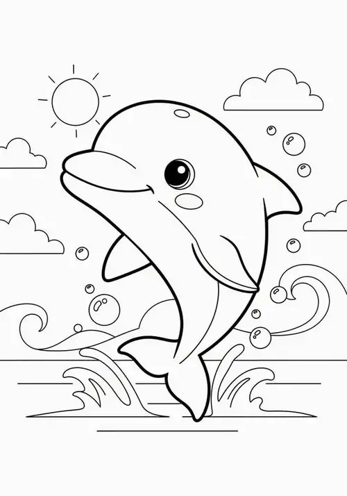 Trang tập tô màu chú sinh vật biển thông minh vươn mình hướng về phía mặt trời chói chang minh họa rõ nét hình ảnh động vật có vú cho trẻ 6 tuổi.
