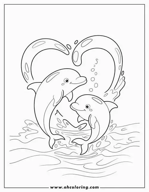 Tải hình tô màu hai bạn động vật biển thông minh đang chụm đầu vào nhau tạo thành hình trái tim ngọt ngào thể hiện sự giao tiếp bằng sóng siêu âm.