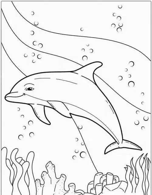 In trang tập tô màu chú cá nhảy cao chạm tới những đám mây bồng bềnh trên bầu trời mang theo thông điệp về bảo tồn thiên nhiên xanh.