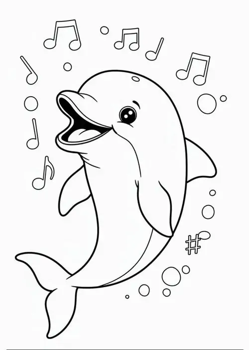 Chú cá heo tinh nghịch đang say sưa ca hát giữa những nốt nhạc bay bổng thể hiện rõ nét tập tính bầy đàn vui vẻ dưới đại dương.