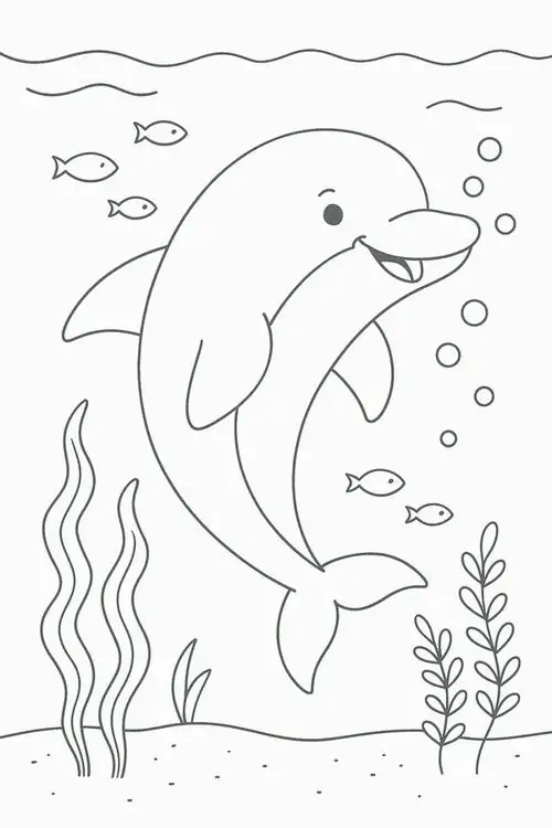 Sinh vật biển đáng yêu đang bơi đứng uyển chuyển cạnh những nhành rong biển xanh mướt minh họa rõ nét môi trường thủy sinh phong phú.