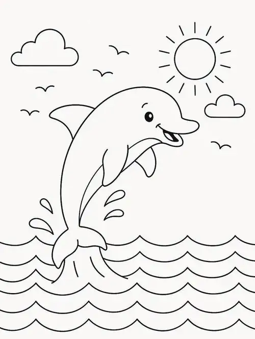 Tải hình tô màu chú heo biển đang nhào lộn giữa những lớp sóng trắng xóa dưới ánh mặt trời rạng ngời mang lại năng lượng tích cực nhất.