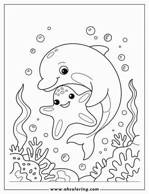 Cá mẹ đang dẫn cá con thực hiện cú nhảy đầu đời trên mặt biển mênh mông giúp trẻ nhận biết về sinh sản đẻ con ở loài cá cho trẻ 6 tuổi.