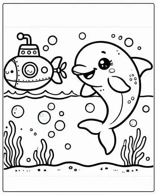 Chú cá đang bơi cạnh một chiếc tàu ngầm hiện đại phía dưới đáy sâu cho thấy sự chung sống hài hòa trong hệ sinh thái biển rộng lớn.