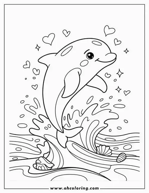 Tranh tô màu chú cá nhỏ đang nhảy qua một chiếc thuyền buồm gỗ cổ điển lênh đênh trên biển cả rộng lớn thể hiện tính cách hiền lành vốn có.