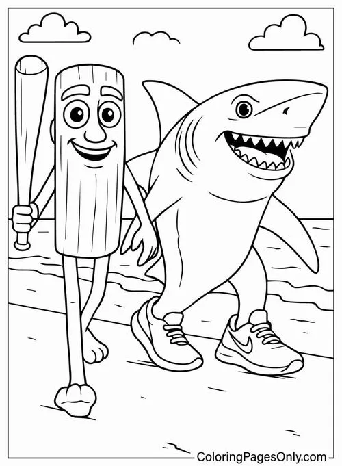 Chú cá mập đang đi dạo cùng người bạn tuýp kem đánh răng trên bãi cát trắng với vẻ mặt hóm hỉnh và cực kỳ hài hước