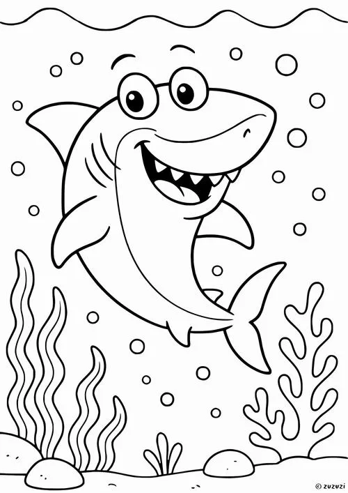 Chú cá mập bơi lượn lờ phía trên những rạn san hô đa dạng hình thù tạo nên một bức tranh về môi trường sống biển cả phong phú