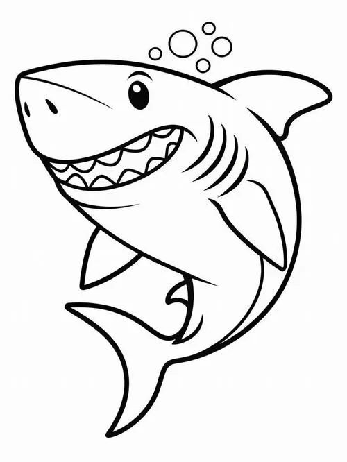 Chú cá mập hoạt hình nở nụ cười tươi rói để lộ bộ hàm sắc nhọn nhưng trông vẫn cực kỳ thân thiện và gần gũi với trẻ nhỏ