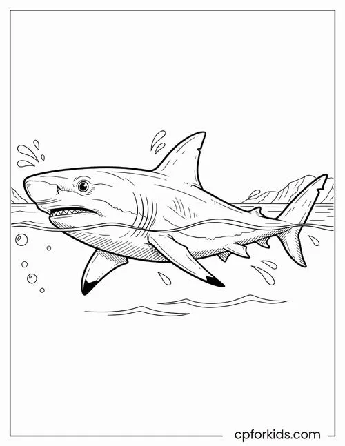 Trang tập tô màu cá mập bơi lội tung tăng gần các hang đá ngầm dưới đáy biển sâu mang đến không gian khám phá sinh động cho bé 3 tuổi