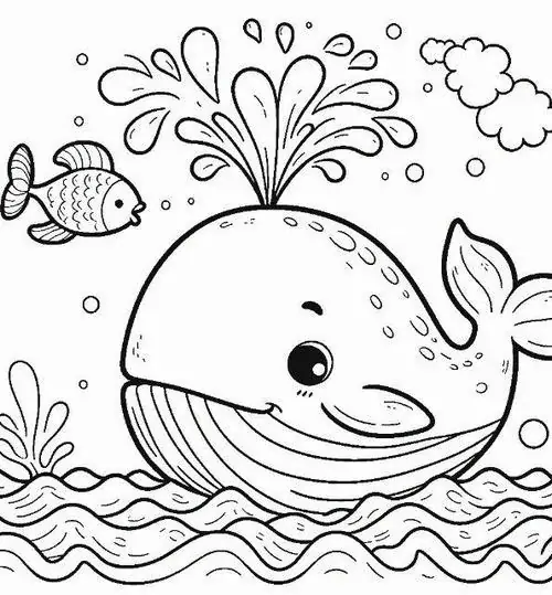 49 Tranh Tô Màu Cá Voi dễ thương phun nước khiến bé tưởng như lạc vào thế giới đại dương