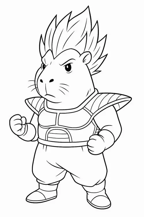 Trang tập tô màu nhân vật chuột lang mặc áo giáp chiến binh ngoài hành tinh với ánh nhìn nghiêm túc nhưng vẫn mập mạp cho trẻ 6 tuổi.