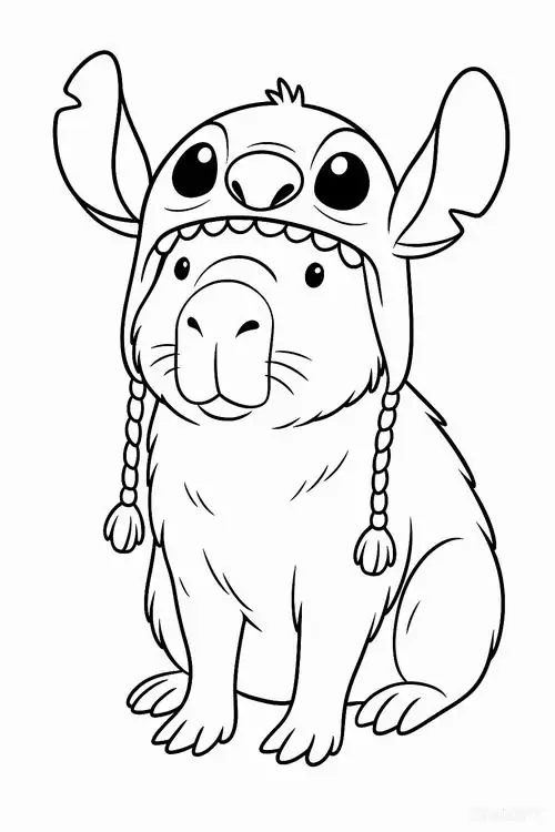 Chú chuột lang chibi được mặc bộ đồ liền thân hình thú màu xanh có đôi tai dài trông cực kỳ lạ mắt và đáng yêu khi đứng một mình.