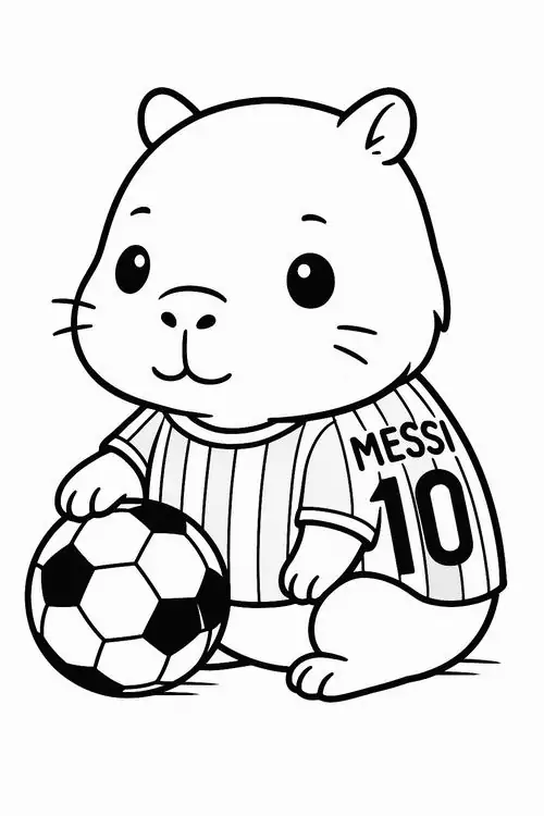 Vận động viên chuột lang nước mặc áo số mười đang dắt bóng điêu luyện trên sân cỏ với đôi bàn chân có màng chân bơi lội cho bé 3 tuổi.