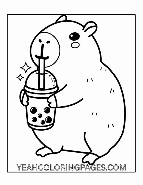 Mẫu hình tập tô em bé chuột nước tí hon đứng tạo dáng ôm ly nước ngọt với đôi mắt to tròn long lanh nhìn về phía người đối diện.