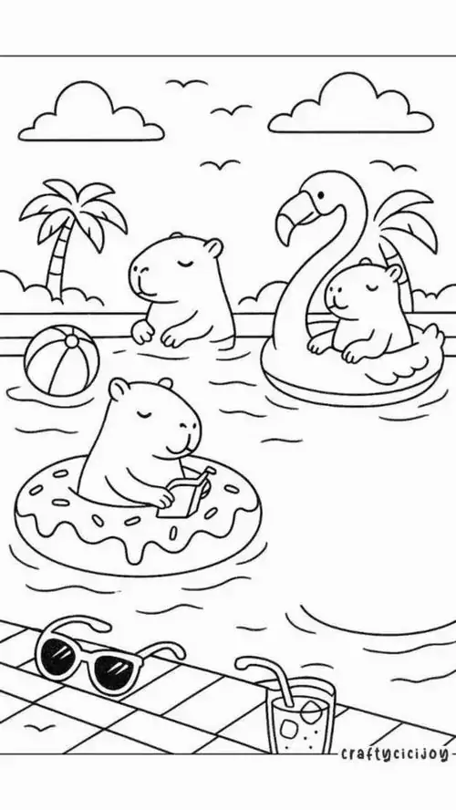 55 Tranh Tô Màu Capybara Và Những Người Bạn cute giúp bé nhận biết tình bạn và đội nhóm