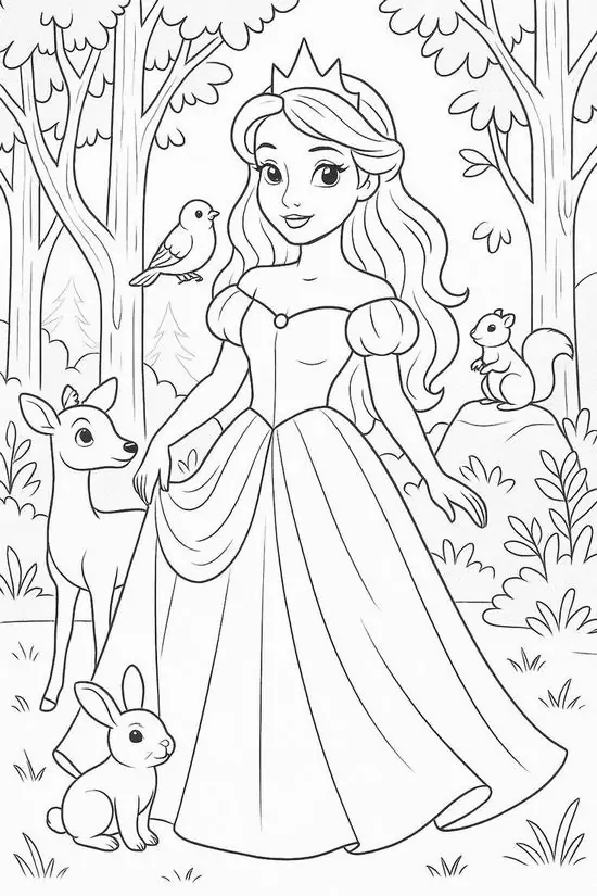 Nàng công chúa nhỏ khoác bộ váy xòe rộng dạo bước cùng những người bạn chim sẻ líu lo thể hiện sắc thái đậm nhạt rất hài hòa