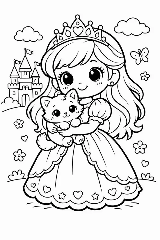 Tranh đen trắng cho bé sáng tạo nàng công chúa xinh xắn ôm chú thỏ trắng nhỏ nhắn trên tay với nụ cười rạng rỡ tạo nên sắc thái đậm nhạt