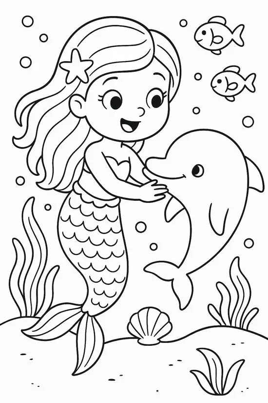 Nàng tiên cá dịu dàng ôm chú cá heo bơi lội giữa đại dương xanh thẳm mang đến niềm vui giáo dục sớm cho các bạn nhỏ