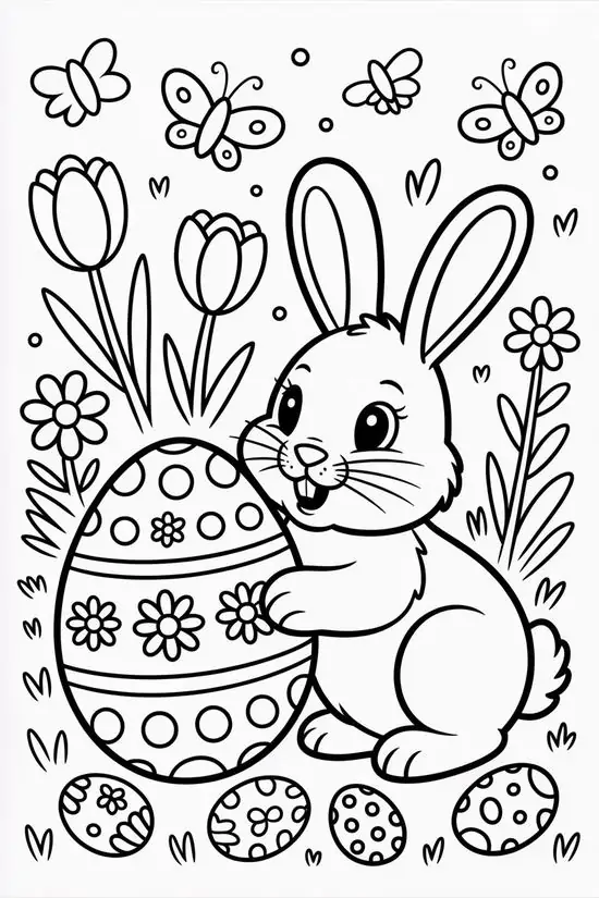 Chú thỏ con đáng yêu đang ôm quả trứng Phục sinh trang trí nhiều hoa văn tinh xảo kích thích tư duy sáng tạo cho tâm hồn trẻ thơ