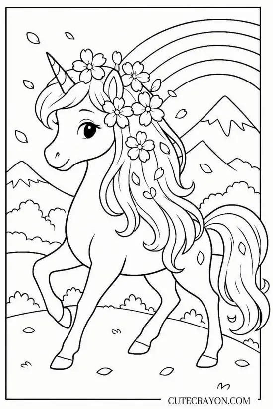 Chú kỳ lân có chiếc sừng lấp lánh đang phi nước đại qua những ngọn núi hùng vĩ kích thích mạnh mẽ tư duy sáng tạo cho bé