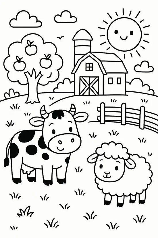 Cánh đồng quê yên bình với những đàn cừu gặm cỏ tạo nên một bố cục hình ảnh mộc mạc và gần gũi với thiên nhiên