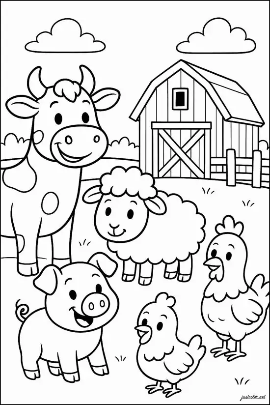 Các bạn thú nhỏ ở nông trang như bò và cừu đang quây quần bên nhau ấm áp làm tăng cảm thụ nghệ thuật cho trẻ