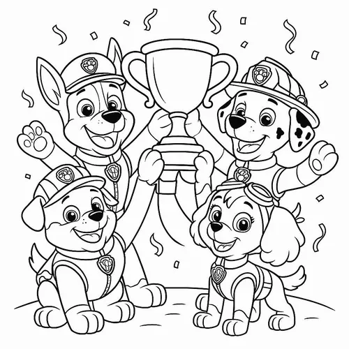 Một chú chó cứu hỏa dùng vòi rồng phun nước dập tắt đám cháy từ xa, bọt nước bay tung tóe tạo thành cầu vồng nhỏ xinh xắn.