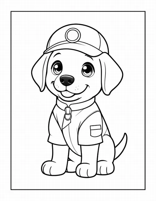 Tranh tô màu chú chó Rubble với khuôn mặt hớn hở, đội chiếc mũ bảo hộ cứng cáp chuẩn bị bắt tay vào công trình xây dựng mới.