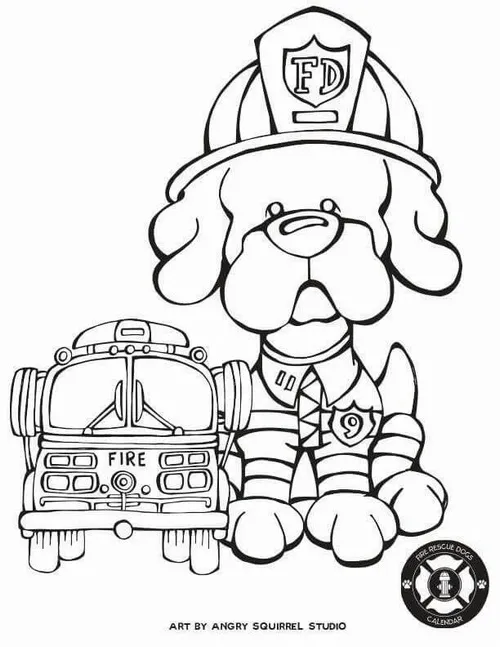 Chú chó đốm Marshall đứng cạnh cửa sổ xe tải lớn, khuôn mặt háo hức chờ đợi hiệu lệnh bắt đầu nhiệm vụ cứu trợ trong chú chó nghiệp vụ.