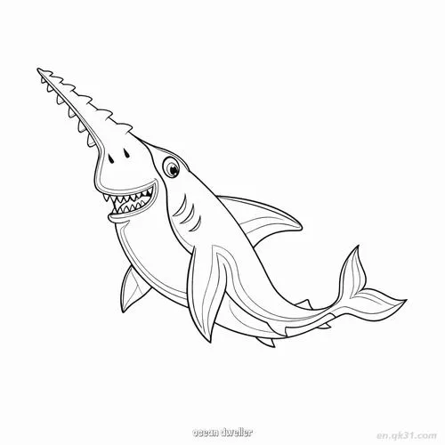 Tranh tô màu con cá cưa với chiếc mũi dài răng cưa sắc lẹm đang bơi lội giữa dòng nước mặn mênh mông xanh thẳm cực kỳ thú vị.