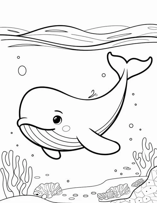 Tải hình tô màu chú cá voi xanh có thân hình đồ sộ đang lặn ngụp giữa những lớp sóng vỗ dìu dặt của nguồn nước đại dương xanh ngắt.