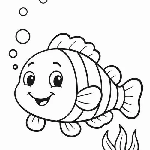 Chú cá hề nhỏ nhắn với đôi mắt to tròn đang mỉm cười thân thiện bên những bụi rong biển và rạn san hô xinh xắn dưới đáy biển.