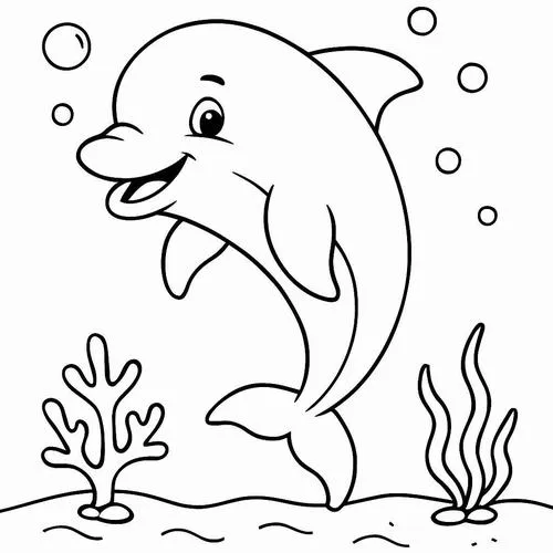 Trang tập tô màu chú cá heo thông minh đang tung mình nhảy cao khỏi mặt nước đại dương đầy vây cá khỏe khoắn sinh động cho bé 3 tuổi.