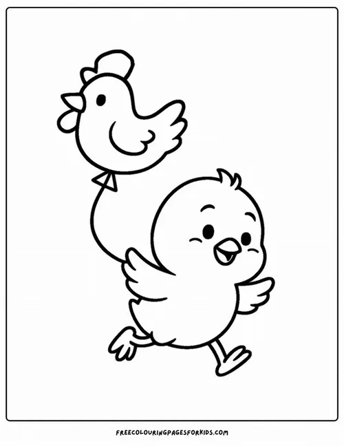 Hình ảnh chú gà nhỏ ngồi gọn gàng trên lưng mẹ trong khi cả hai cùng dạo chơi giúp bức vẽ trở nên sinh động và giàu tình cảm.