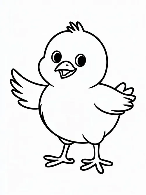 Hình ảnh tô màu chú gà con có đôi cánh dang rộng như đang muốn bay lên cùng biểu cảm hớn hở trông thật vui tươi cho trẻ 3 tuổi.