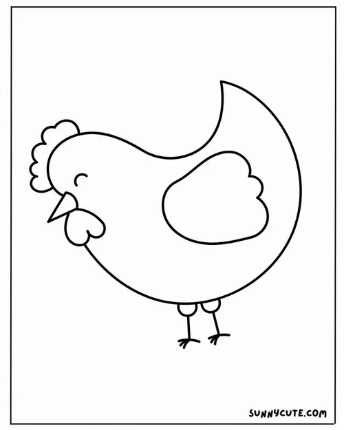 Tranh tô màu con gà có nét vẽ tối giản với cái mào nhỏ xinh và đôi chân ngắn ngủn trông cực kỳ ngộ nghĩnh cho các bé nhỏ tập làm quen.
