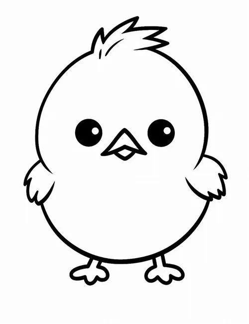 Một chú gà con béo tròn đứng nhìn thẳng với đôi mắt long lanh và cái mỏ chúm chím khiến người xem cảm thấy thiện cảm khi vừa mới nhìn vào.