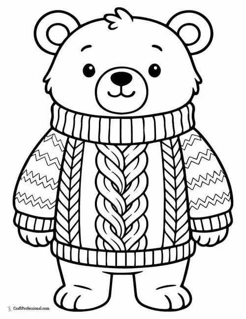 Chú gấu béo mỉm cười thân thiện trong chiếc áo len đan họa tiết vặn thừng dày dặn sẵn sàng cho kỳ nghỉ ngủ đông cho trẻ 7 tuổi.