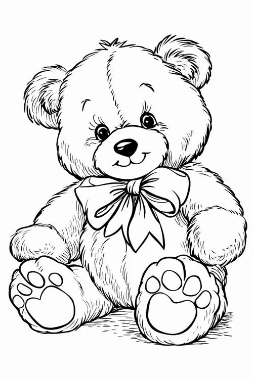 Chú gấu bông mềm mại ngồi tựa lưng thư giãn với chiếc nơ thắt ngang cổ trông thật hiền lành và gần gũi vô cùng cho bé 5 tuổi.