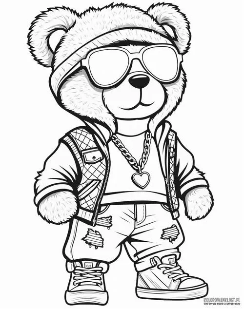 Hình ảnh chú gấu cực ngầu mang phong cách đường phố với kính râm đen bóng và áo khoác sát nách đầy cá tính mạnh mẽ.