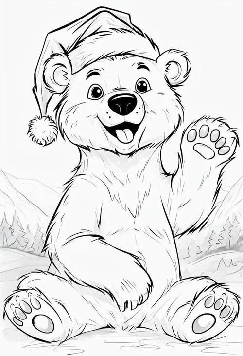 Chú gấu trắng đang hào hứng vẫy tay chào mọi người trong trang phục mũ Noel ấm áp khi mùa đông vừa chạm ngõ.