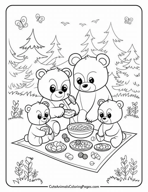 Cả gia đình nhà gấu cùng nhau trải thảm cỏ xanh mướt để tổ chức một buổi dã ngoại thật đầm ấm dưới nắng vàng cho trẻ 4 tuổi.