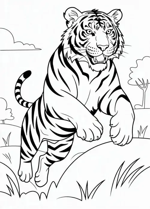 Em hổ nhỏ đang leo trèo trên mỏm đá với vẻ mặt tinh nghịch cho thấy bản tính tò mò của những cá thể hổ trong vườn bách thú.