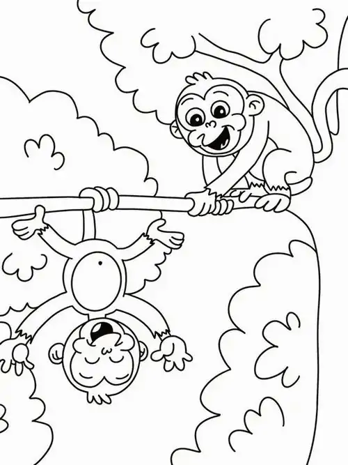 Chú khỉ đu ngược người dí dỏm trong một khung tròn trang trí lá cây mang lại cảm giác tinh nghịch cho bé 3 tuổi.